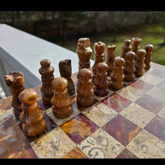 Marble chess set with storage stone chess set handmade chess 12 in chess board - Picture 6 of 15